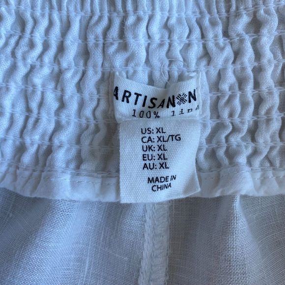 Artisan NY Women's Linen Pants XL White Elastic Waist Drawstring Relaxed Fit - Picture 3 of 9
